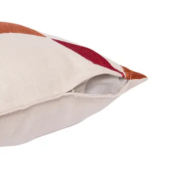 20" Ivory Red and Orange Geometric Cotton Blend Throw Pillow With Embroidery