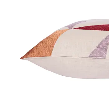 20" Ivory Red and Orange Geometric Cotton Blend Throw Pillow With Embroidery