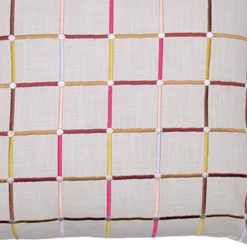 24" White Check Cotton Blend Throw Pillow With Embroidery