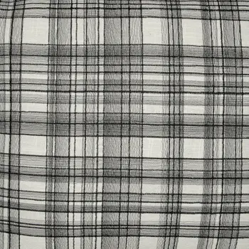 24" White and Black Check Cotton Blend Throw Pillow With Embroidery