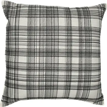 24" White and Black Check Cotton Blend Throw Pillow With Embroidery