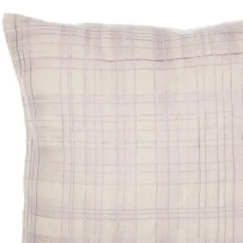 20" Ivory Check Cotton Blend Throw Pillow With Embroidery