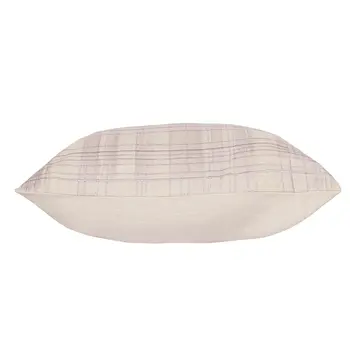 20" Ivory Check Cotton Blend Throw Pillow With Embroidery