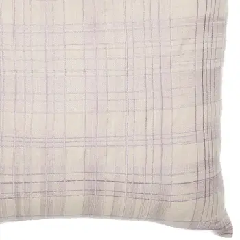 24" Ivory Check Cotton Blend Throw Pillow With Embroidery