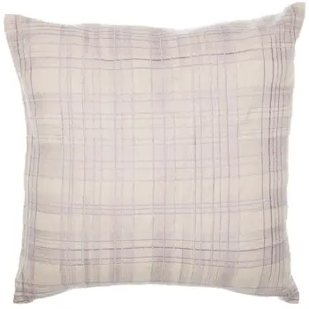 24" Ivory Check Cotton Blend Throw Pillow With Embroidery