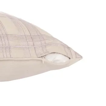 24" Ivory Check Cotton Blend Throw Pillow With Embroidery