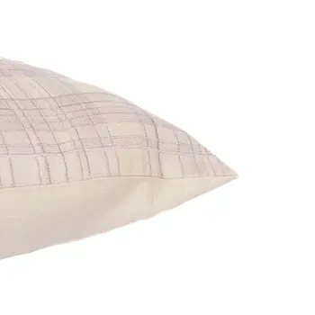 24" Ivory Check Cotton Blend Throw Pillow With Embroidery