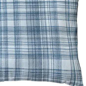 24" Blue Check Cotton Blend Throw Pillow With Embroidery