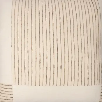 24" Beige and White Check Silk Throw Pillow With Embroidery