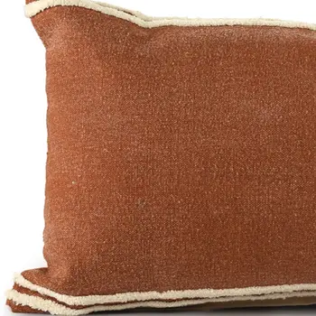 16" X 24" Cinnamon And Natural Striped Cotton Lumbar Throw Pillow With Texture