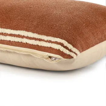 16" X 24" Cinnamon And Natural Striped Cotton Lumbar Throw Pillow With Texture