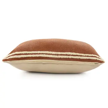 16" X 24" Cinnamon And Natural Striped Cotton Lumbar Throw Pillow With Texture