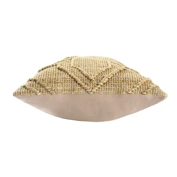22" Natural Trellis Jute Throw Pillow With Embroidery