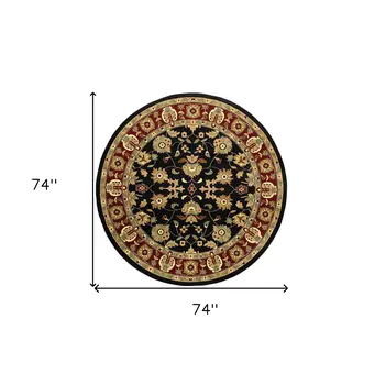 6' Black and Red Round Floral Area Rug