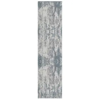 8' Gray And Ivory Abstract Runner Rug