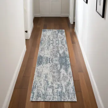8' Gray And Ivory Abstract Runner Rug
