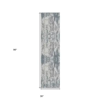 8' Gray And Ivory Abstract Runner Rug
