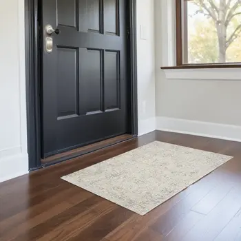2' X 3' Ivory and Gray Abstract Area Rug