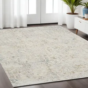 5' X 8' Ivory and Gray Abstract Area Rug
