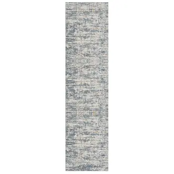 8' Blue And Ivory Abstract Runner Rug