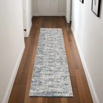 8' Blue And Ivory Abstract Runner Rug