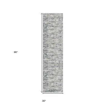 8' Blue And Ivory Abstract Runner Rug