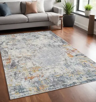 5' X 8' Gray and Ivory Abstract Area Rug