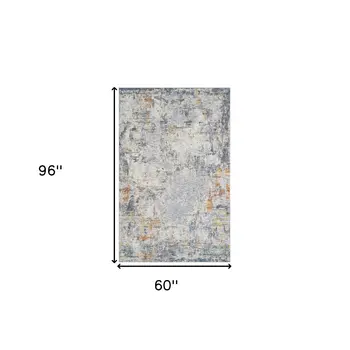 5' X 8' Gray and Ivory Abstract Area Rug