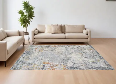 9' X 12' Gray and Ivory Abstract Area Rug