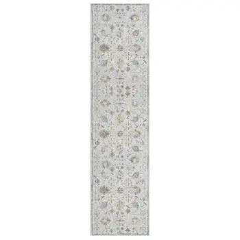 8' Ivory And Blue Floral Runner Rug