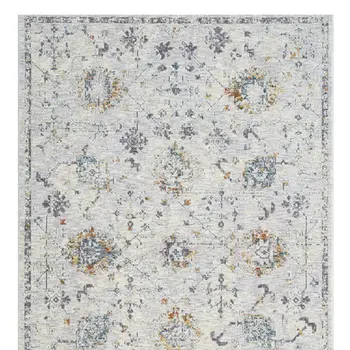 8' Ivory And Blue Floral Runner Rug