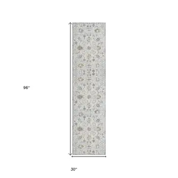 8' Ivory And Blue Floral Runner Rug
