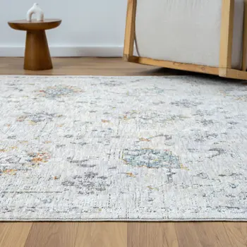5' X 8' Ivory and Blue Floral Area Rug