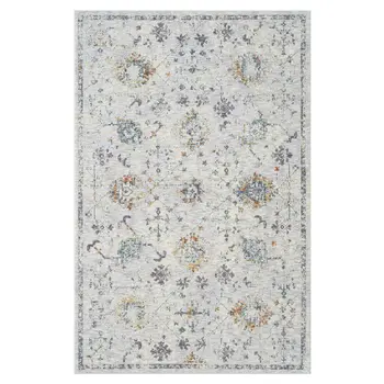 9' X 12' Ivory and Blue Floral Area Rug