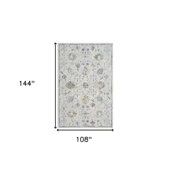 9' X 12' Ivory and Blue Floral Area Rug