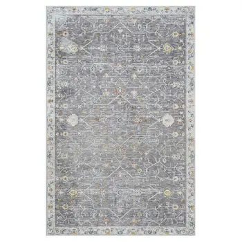 5' X 8' Gray and Ivory Floral Area Rug