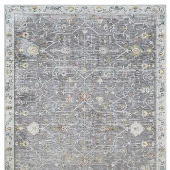 9' X 12' Gray and Ivory Floral Area Rug