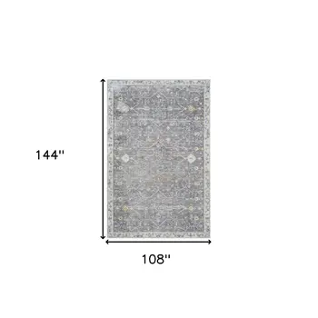 9' X 12' Gray and Ivory Floral Area Rug