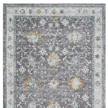 8' Gray And Blue Floral Distressed Runner Rug