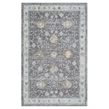 8' X 10' Gray and Ivory Floral Area Rug