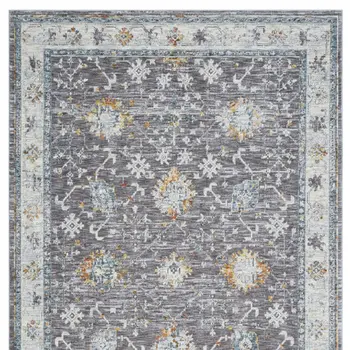 8' X 10' Gray and Ivory Floral Area Rug