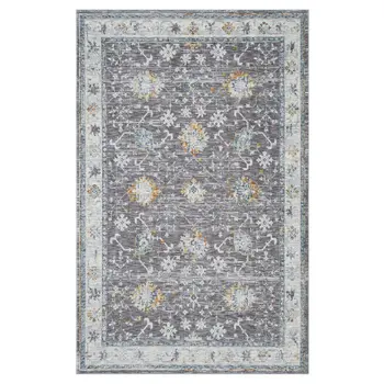 8' X 10' Gray and Ivory Floral Area Rug