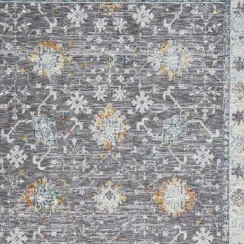 9' X 12' Gray and Ivory Floral Area Rug