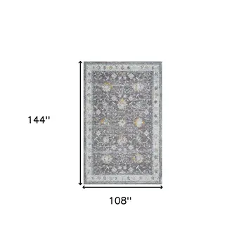 9' X 12' Gray and Ivory Floral Area Rug