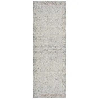 8' Gray And Blue Floral Distressed Runner Rug