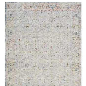 8' Gray And Blue Floral Distressed Runner Rug