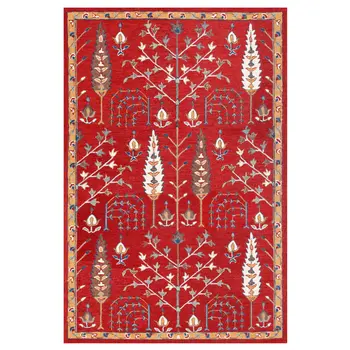 9' X 12' Red and Ivory Wool Floral Hand Tufted Area Rug