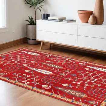 9' X 12' Red and Ivory Wool Floral Hand Tufted Area Rug