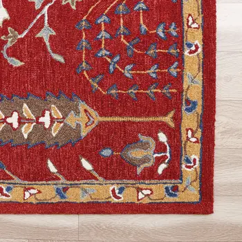 9' X 12' Red and Ivory Wool Floral Hand Tufted Area Rug