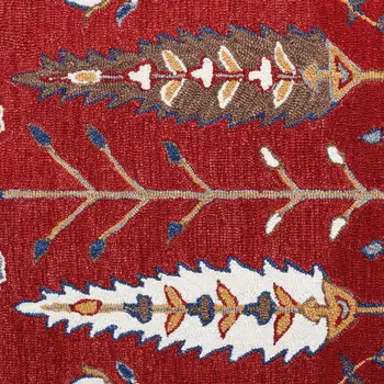 9' X 12' Red and Ivory Wool Floral Hand Tufted Area Rug